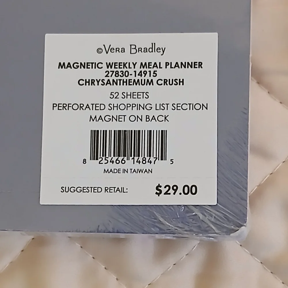 Vera Bradley Magnetic Weekly Menu Planner Chrysanthemum Crush